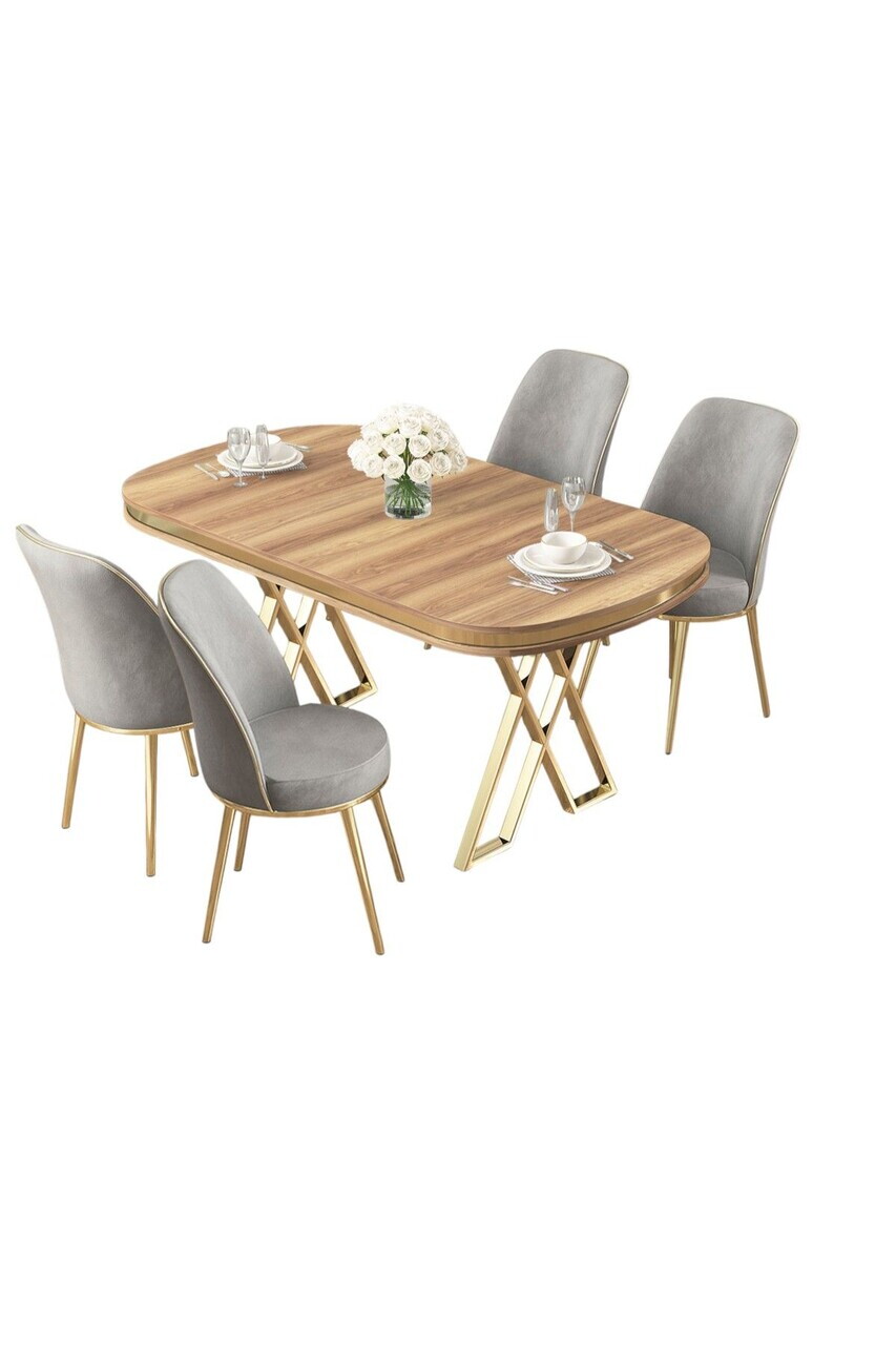 Set masa si scaune (5 piese), Hanah Home, Lai, Caspian / Auriu / Gri
