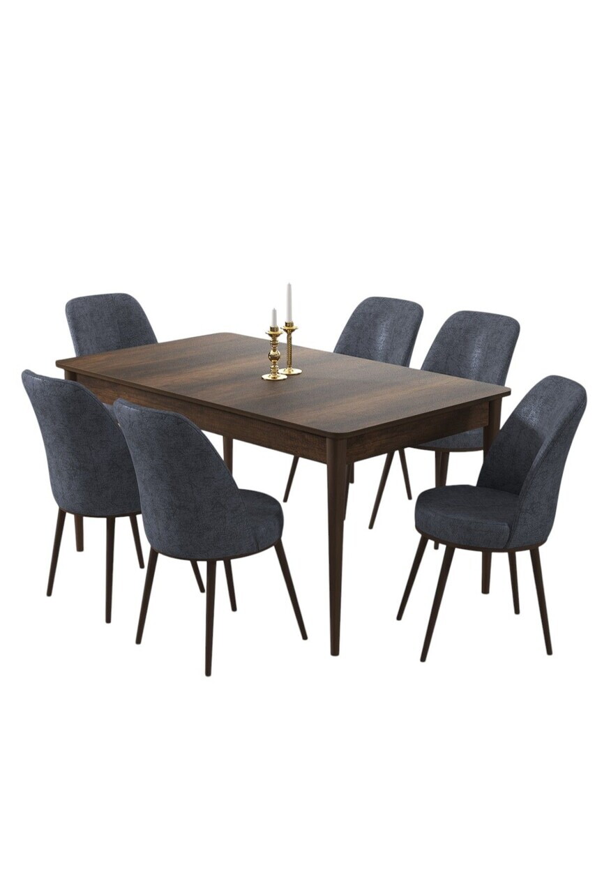 Set masa si scaune (7 piese), Hanah Home, Pir, Model de lemn baroc / Afumat — imaginea 2