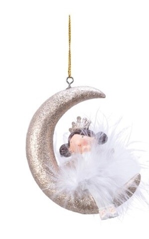 Decoratiune pentru brad Moon left, Decoris, 9x2.5x6.5 cm, alb/roz