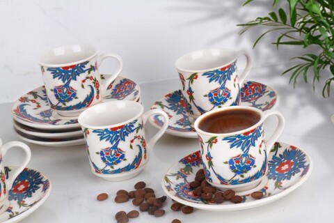 Set 6 cesti cu farfurie sb 001, helen porselen, ceramica, alb/negru