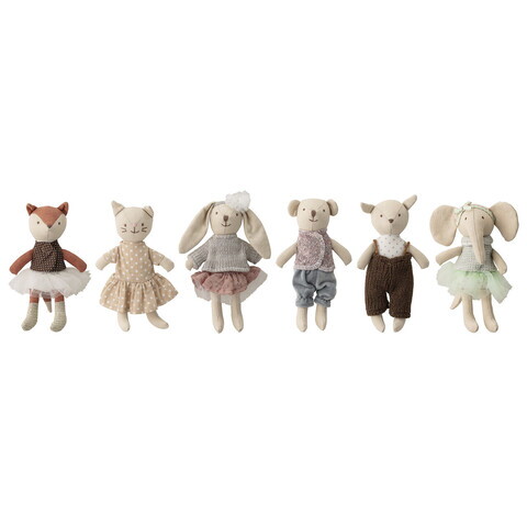 Set 6 papusi, Bloomingville, Animal friends, 10x4.5x16 cm, in/bumbac, multicolor