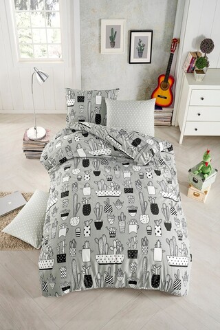 Lenjerie de pat pentru o persoana, Cactus Fitted, Tabu Home, 65% bumbac/35% poliester
