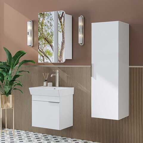 Set Dulap de Baie cu Chiuvetă și Oglindă (3 Piese), Hanah Home, 2919, PAL MELAMINAT, Alb