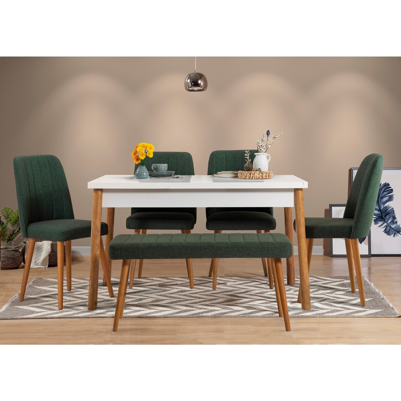 Masa, Hanah Home, Costa Masa Atlantic White, 120x77x75 cm, Pin Atlantic / Alb - imagine 3