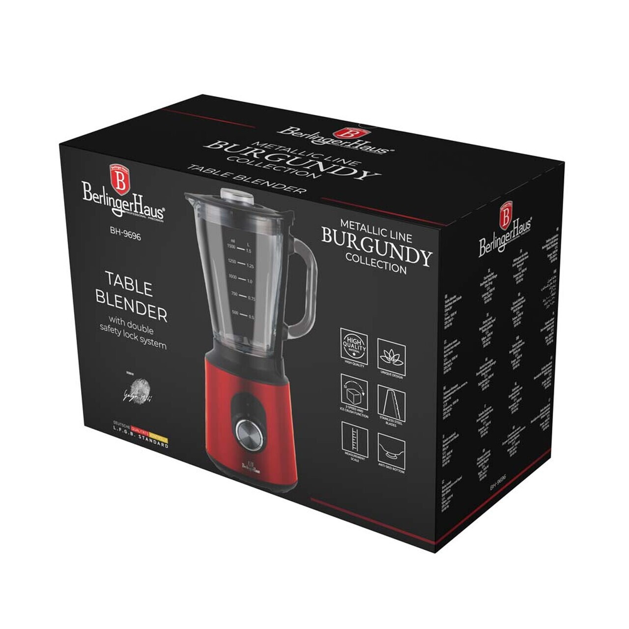 Blender de masa Berlinger Haus, Burgundy, 1000W, 1.5 L, inox/sticla/plastic, rosu/transparent - imagine 17
