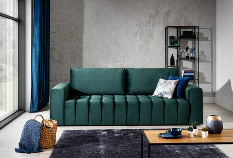 Canapea extensibila 3 locuri ELTAP, Laz03, Lazaro, 247x97x92 cm, lemn/poliester, verde inchis