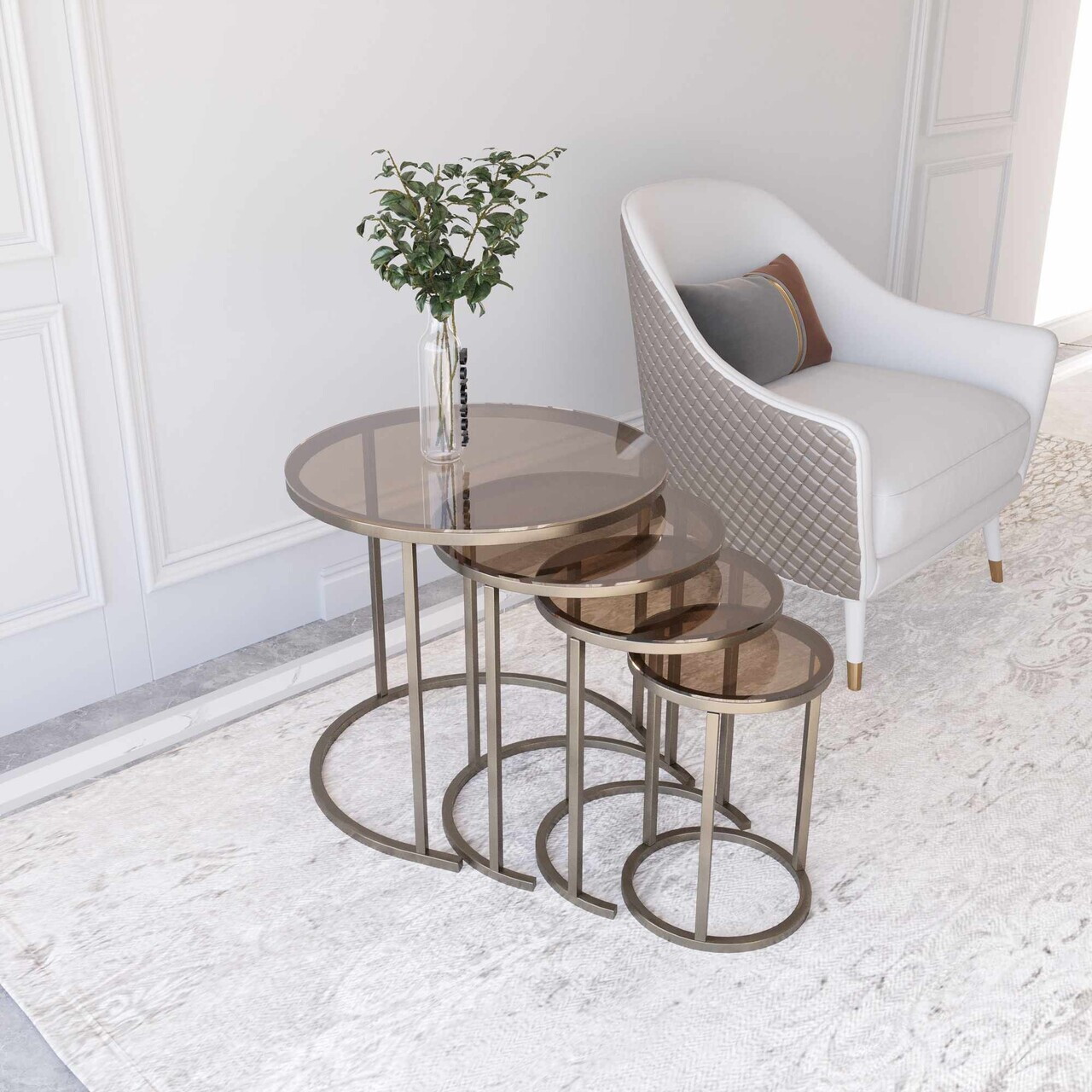 Set masute Nesting 4 piese, Hanah Home, Milas 4, Antic / Bronz