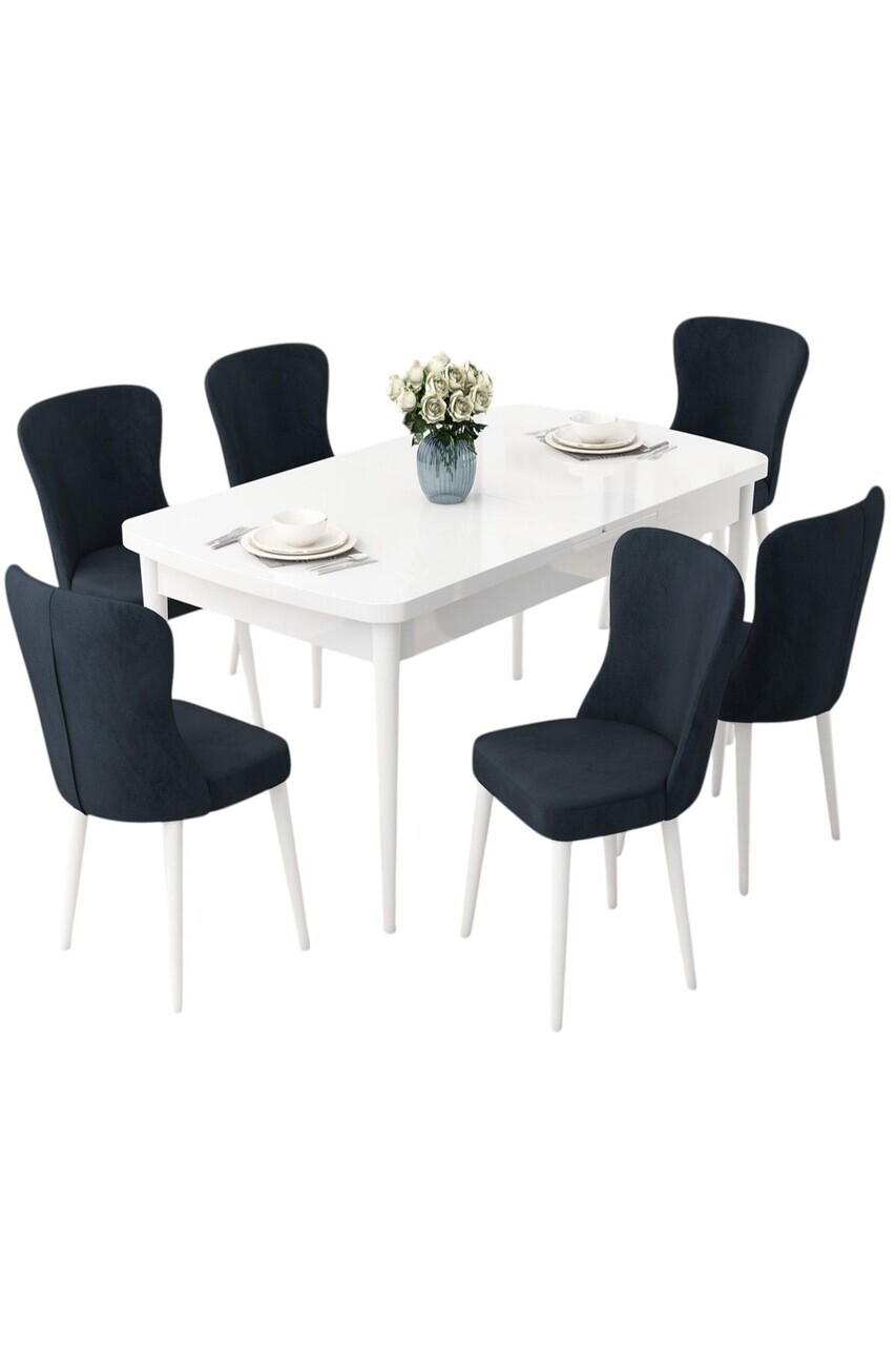 Set masa extensibila si scaune (7 piese), Hanah Home, Due, Alb / Antracit — imaginea 2