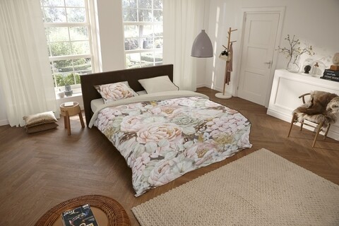 Lenjerie de pat pentru doua persoane, Descanso Suze, 100% bumbac satinat, 3 piese, multicolora