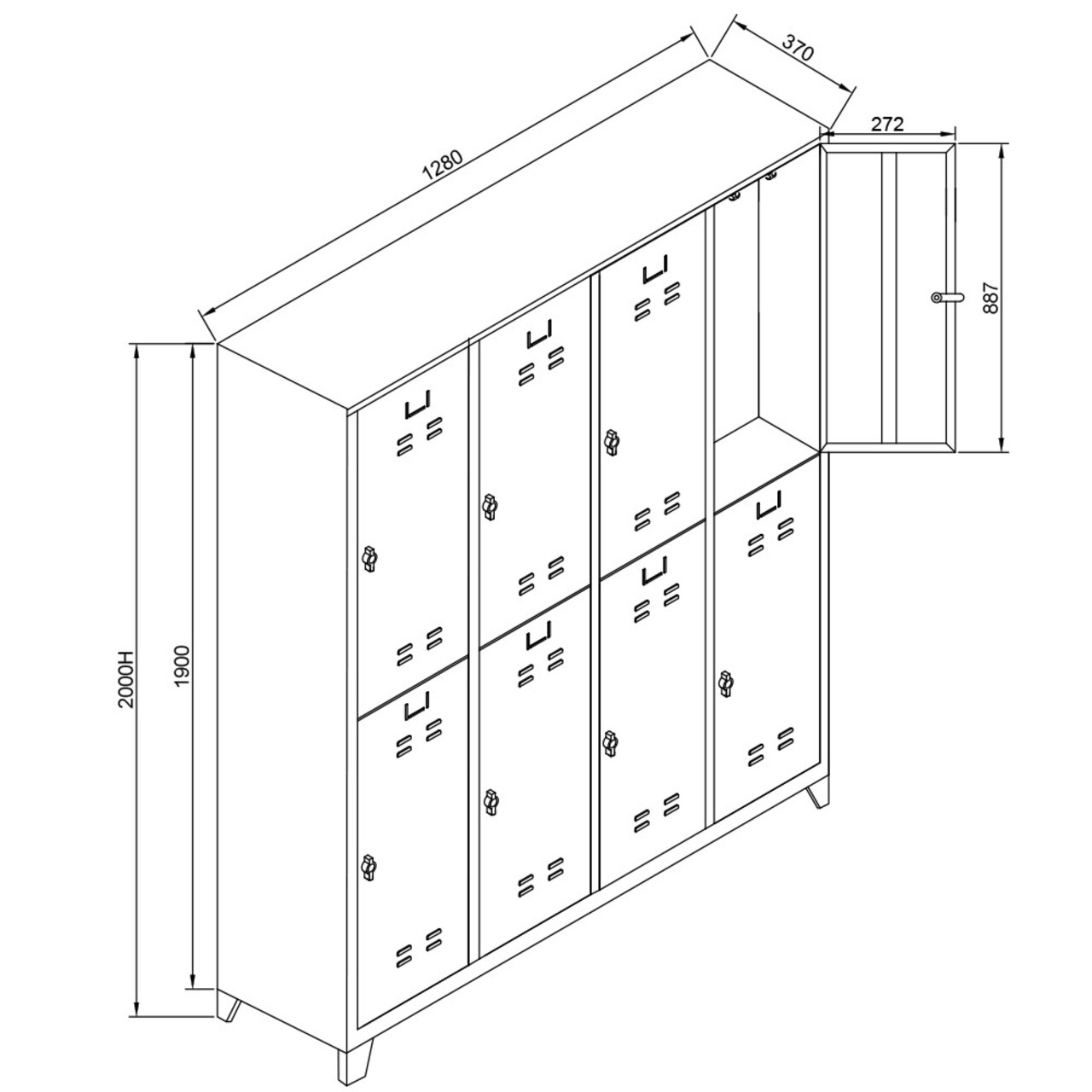 Dulap de depozitare cu incuietoare, Shelvoria, Js1030Ma, 128x200x37 cm, Otel, Gri/Albastru