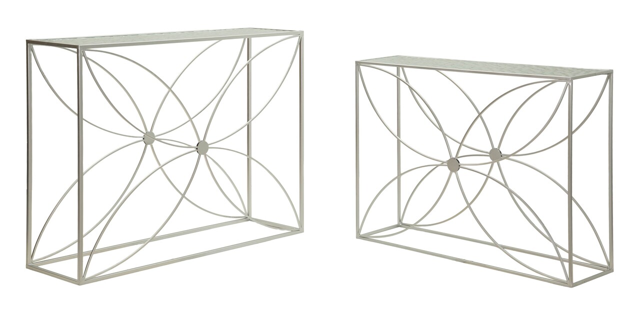 Set 2 console, Mauro Ferretti, Paradise, 100x30x78 cm, metal/sticla, argintiu - imagine 6