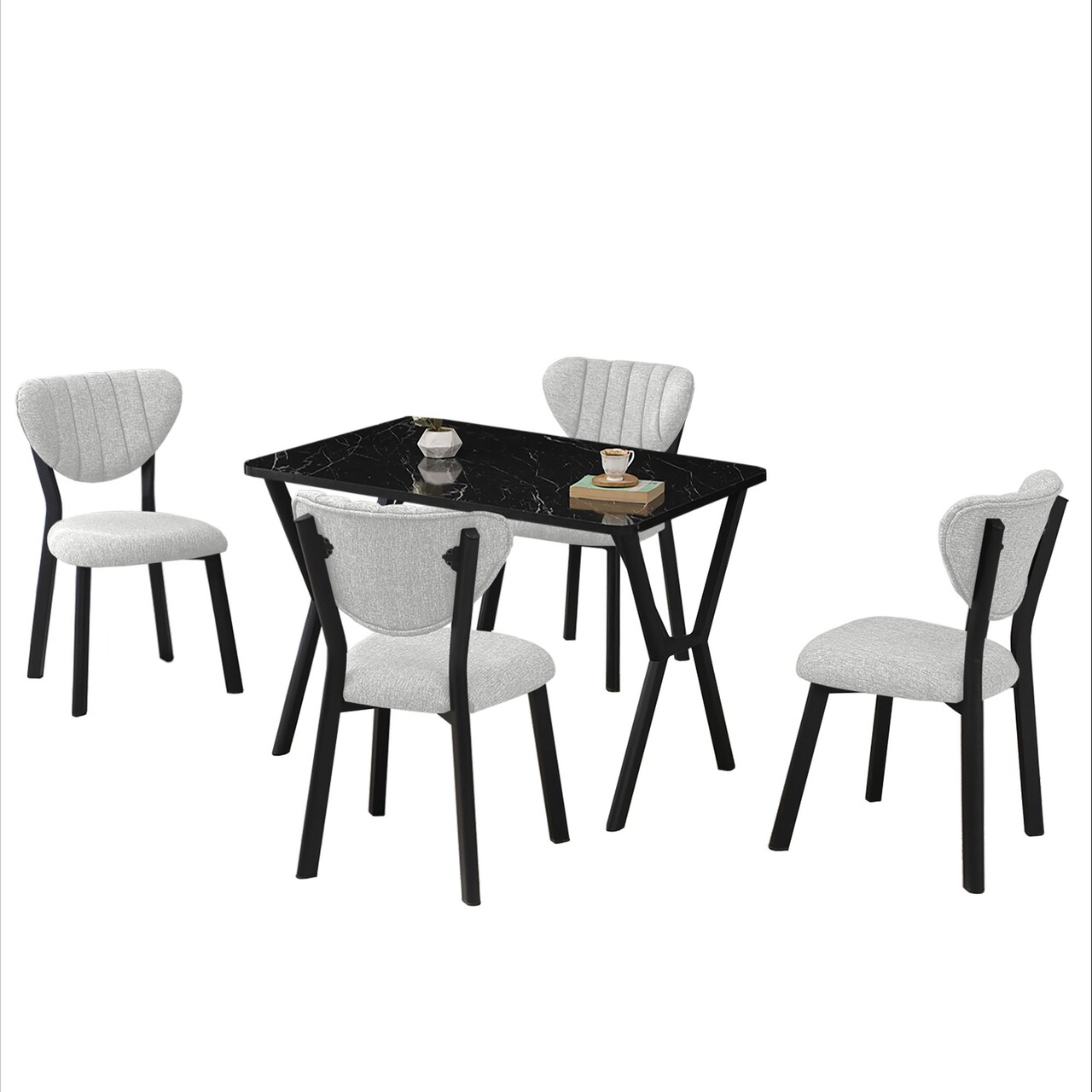 Set masa extensibila si scaune, Hanah Home, Elma, Crem/Negru - view 4