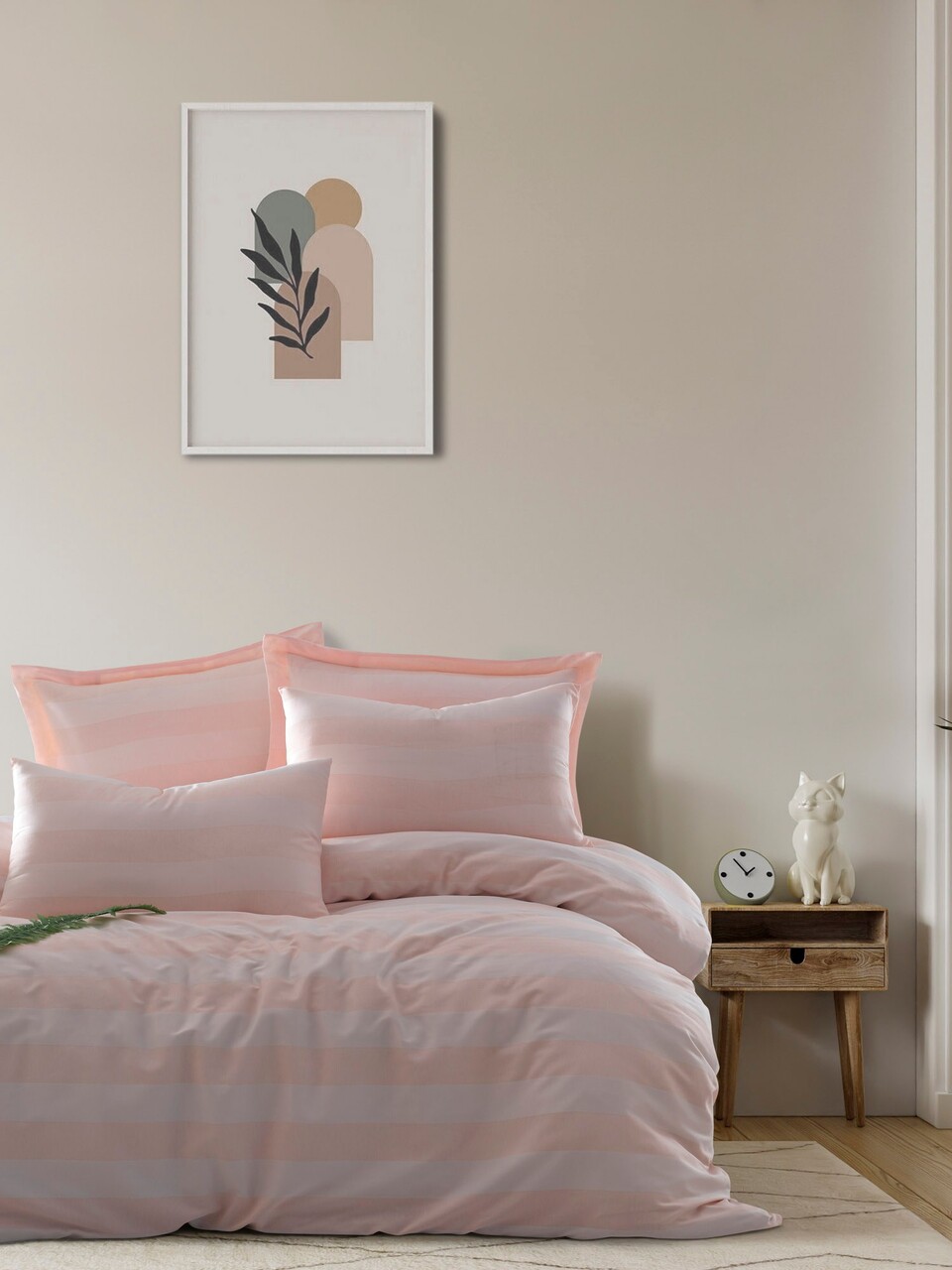 Lenjerie de pat dubla 3 piese, Max Yollu Saten - Powder, EnLora Home, 70% bumbac/30% poliester