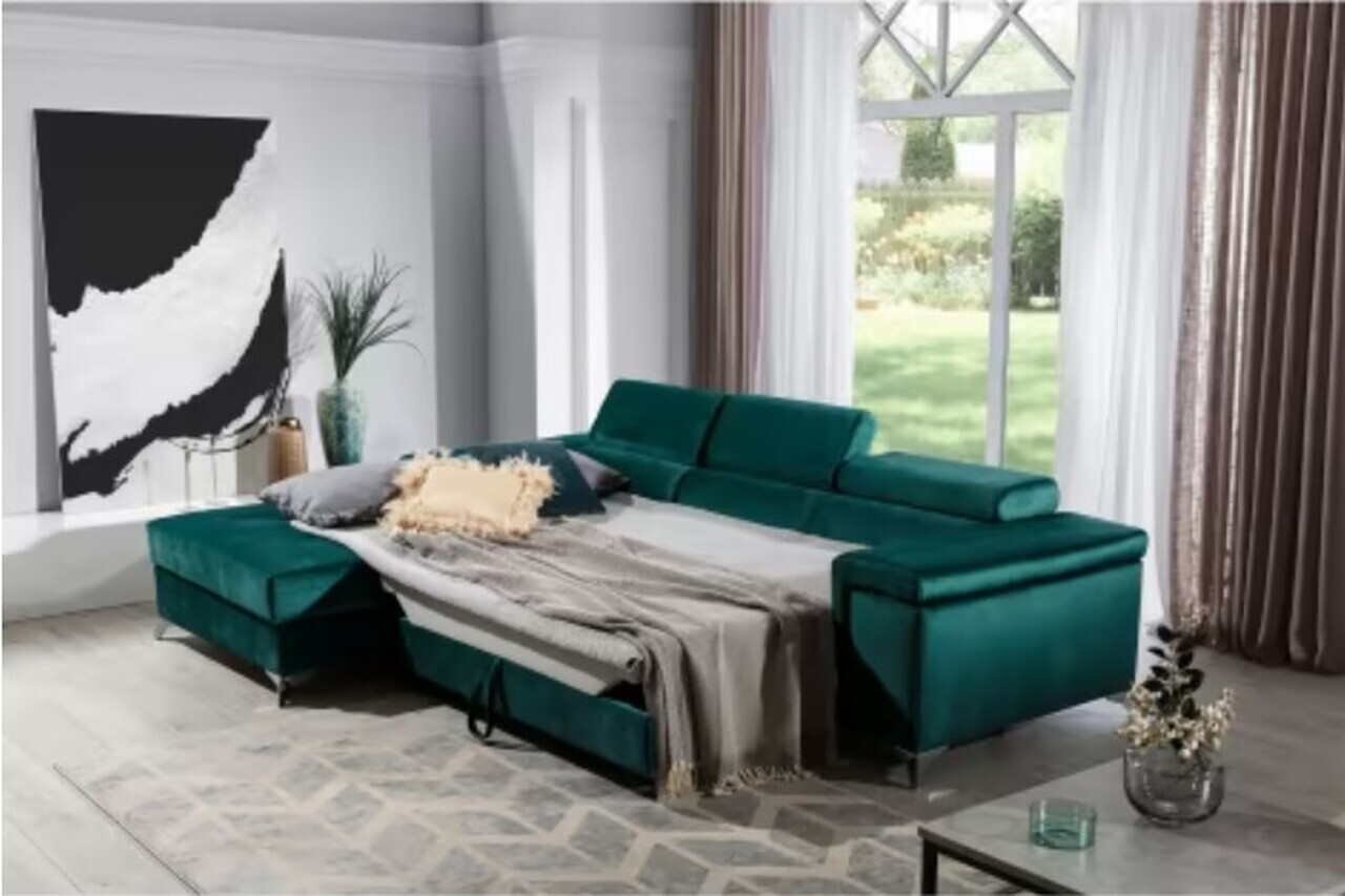 Coltar extensibil stanga 4 locuri ELTAP, Ric-45, Ricardo, 281x205x88 cm, lemn/poliester, verde inchis - view 6