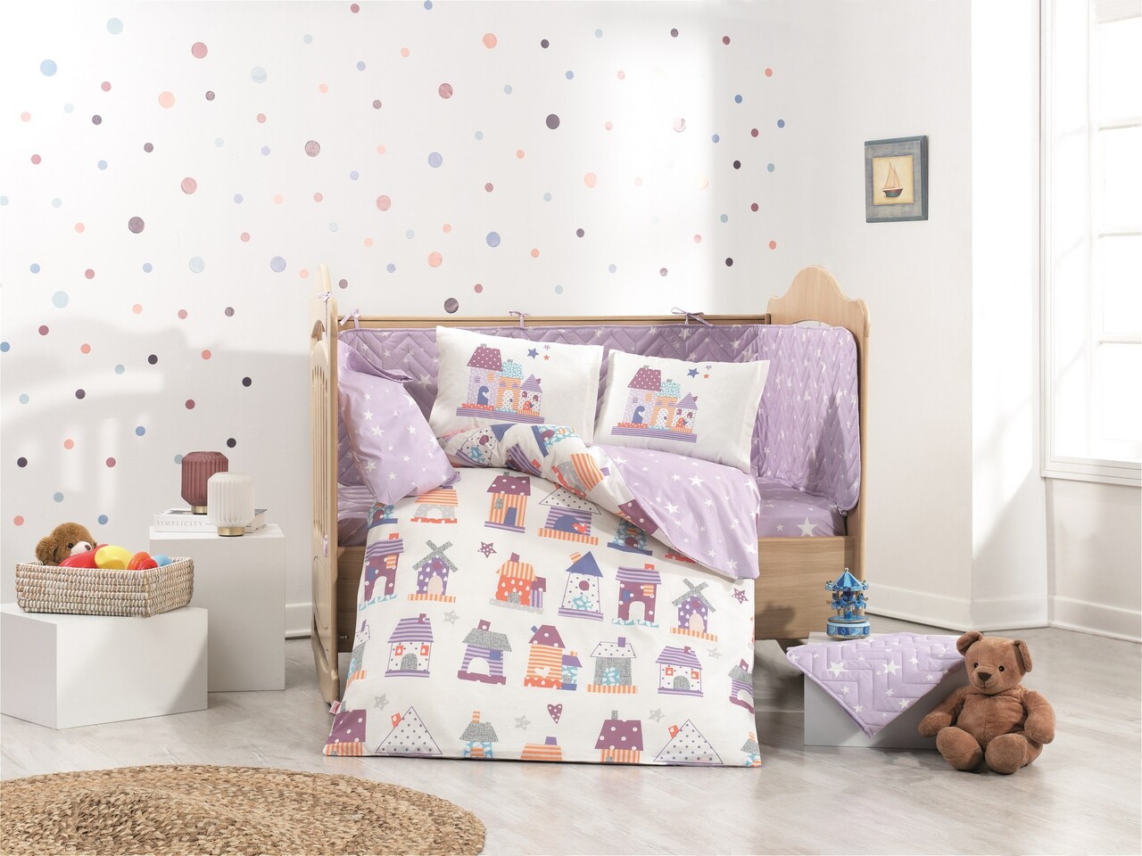 Lenjerie de pat pentru copii 4 piese, Felix - Purple, Hobby, Bumbac Poplin