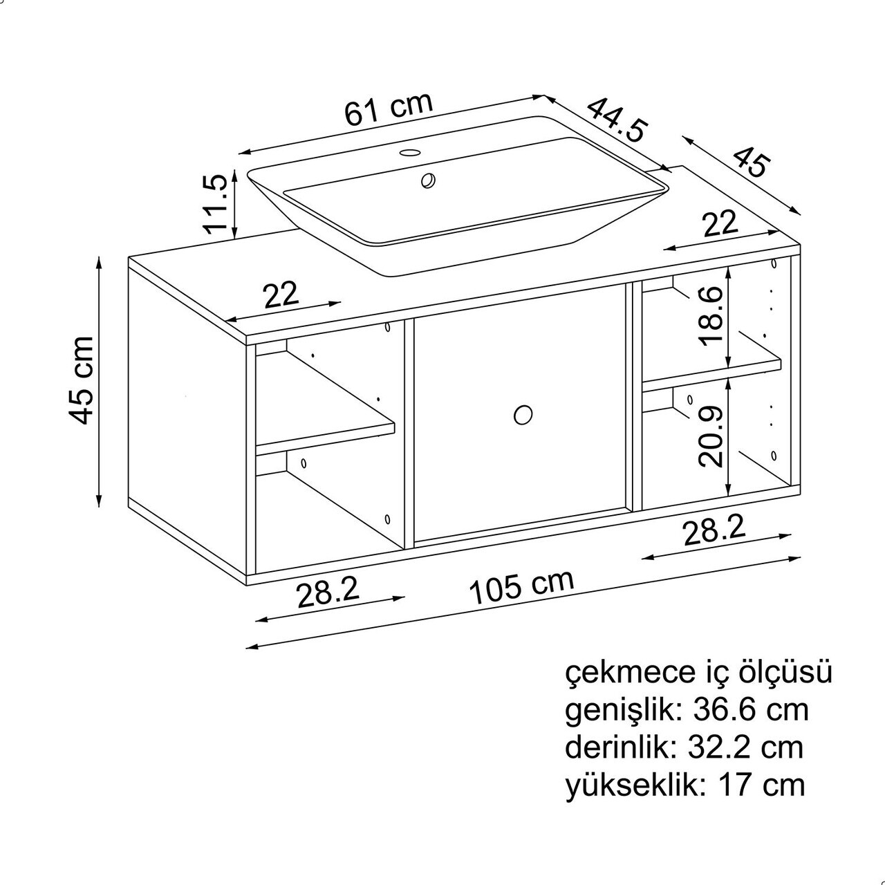 Dulap de baie cu chiuvetă, Hanah Home, 2538, MDF, Alb — imaginea 7
