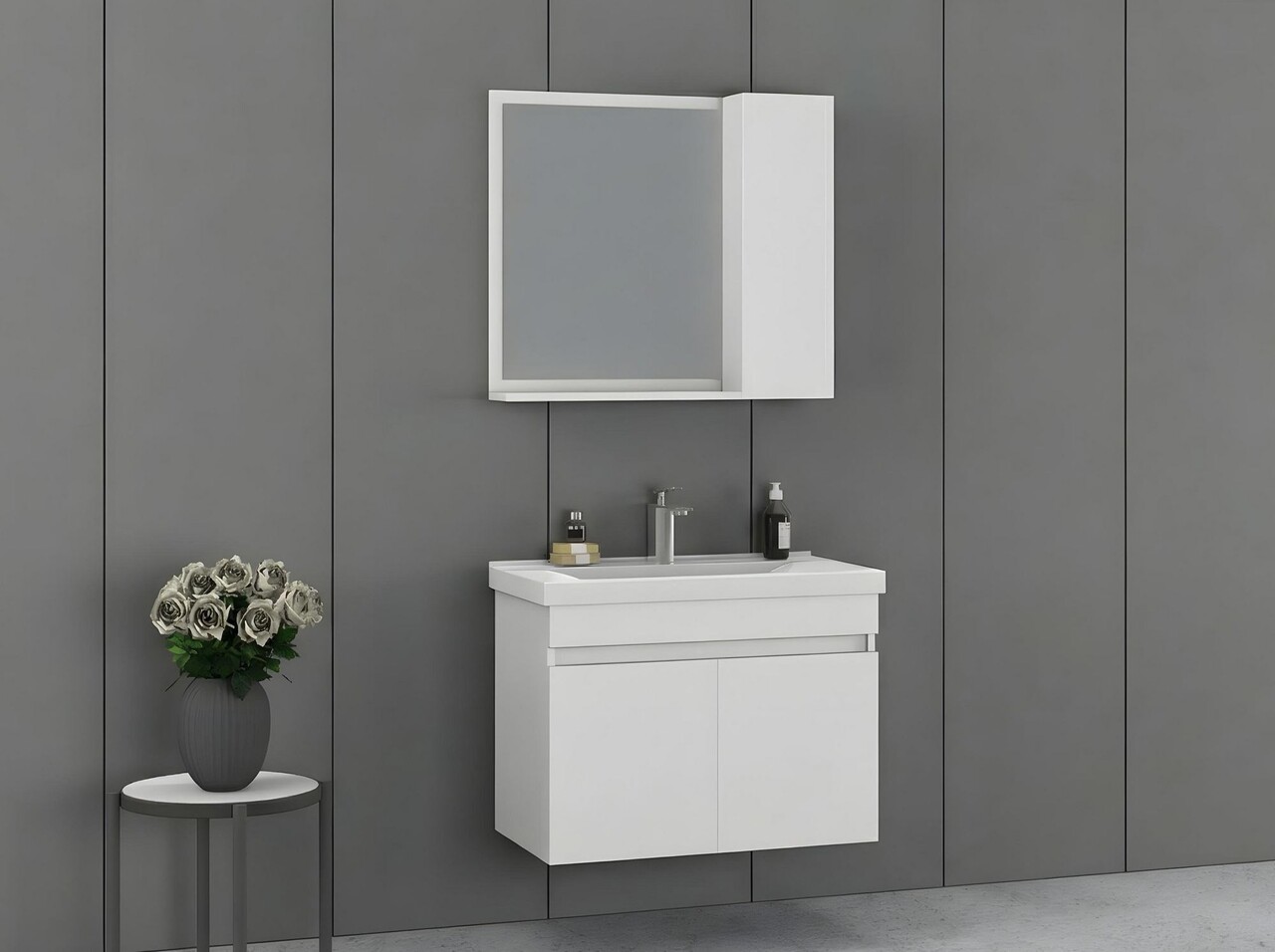 Set mobilier de baie (2 piese), Hanah Home, Amore 80, Alb mat - view 2