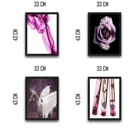 Set 4 tablouri decorative, Purple Unicorn Set, PAL, Hartie, Multicolor
