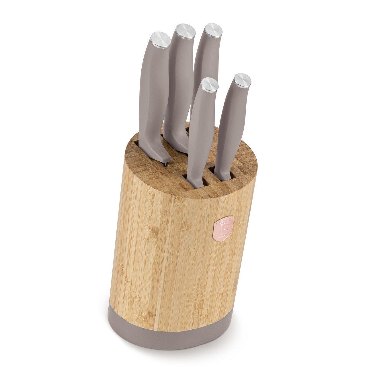 Set 5 cutite cu suport rotund Berlinger Haus, Taupe, inox/bambus, taupe mat/natur - imagine 9
