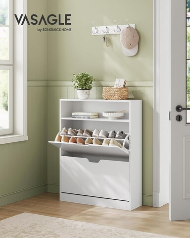 Pantofar cu 2 usi, Vasagle, 11-16 perechi pantofi, 80x24x102 cm, PAL/MDF, alb cloud