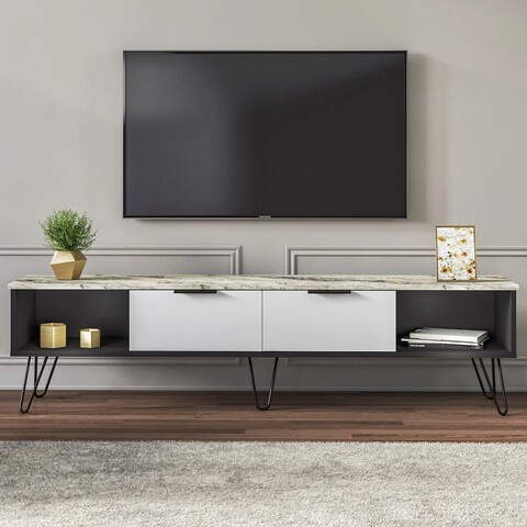Comoda tv, minima, marblous, 180x45x35 cm, marmură / negru / alb
