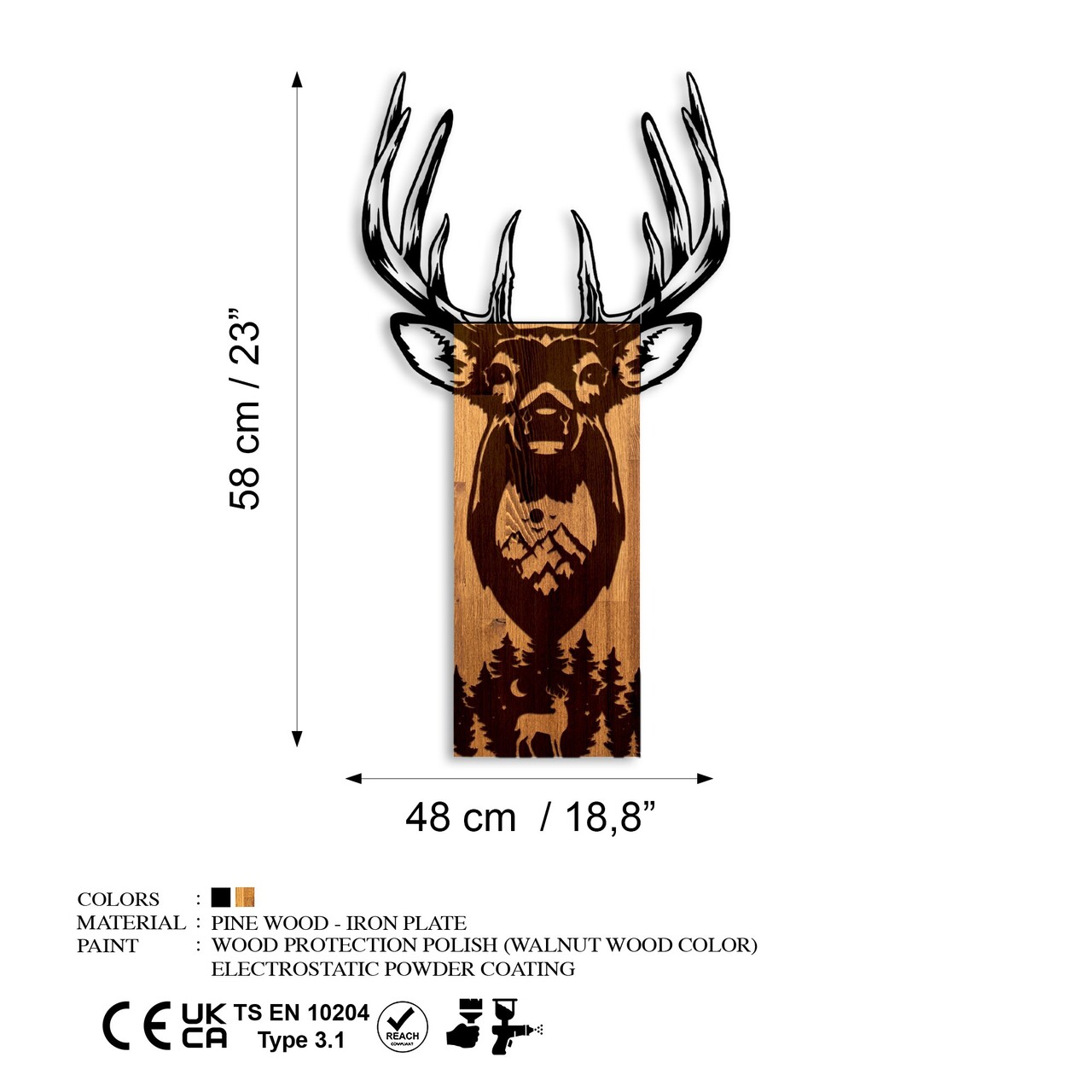 Decoratiune de perete, Deer in Mountain, Lățime: 48 cm, Nuc / Negru - view 6