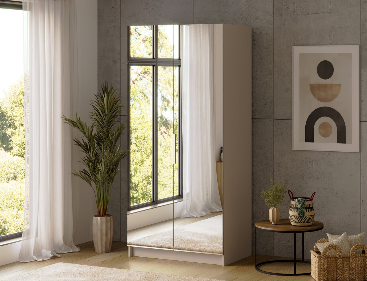Dulap pentru haine cu oglinda ELTAP, KM2-SZA100, Mirtillo, 100x60x216 cm, PAL laminat, casmir — imaginea 5