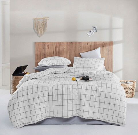 Lenjerie de pat dubla 3 piese, Piga – White, EnLora Home, Bumbac Ranforce EnLora Home