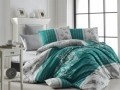 Lenjerie de pat pentru o persoana, 3 piese, 100% bumbac ranforce, Nazenin Home, Sultans, gri/turcoaz
