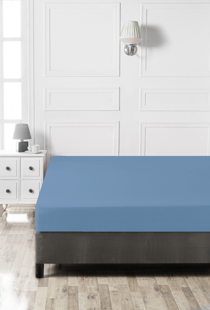 Cearceaf de pat cu elastic Ranforce Single Small (FR), L'essentiel Maison, Blue, Albastru - imagine 3