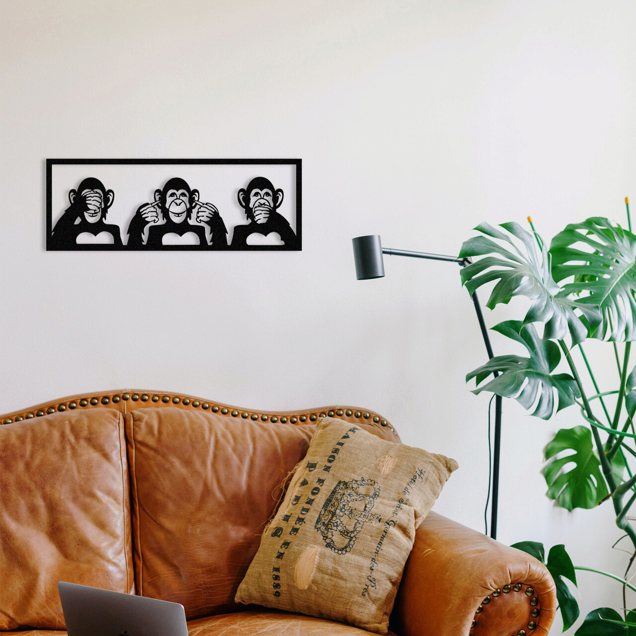 Decoratiune de perete, Three Monkeys-S, metal, 50 x 18 cm, negru - 1 | YEO