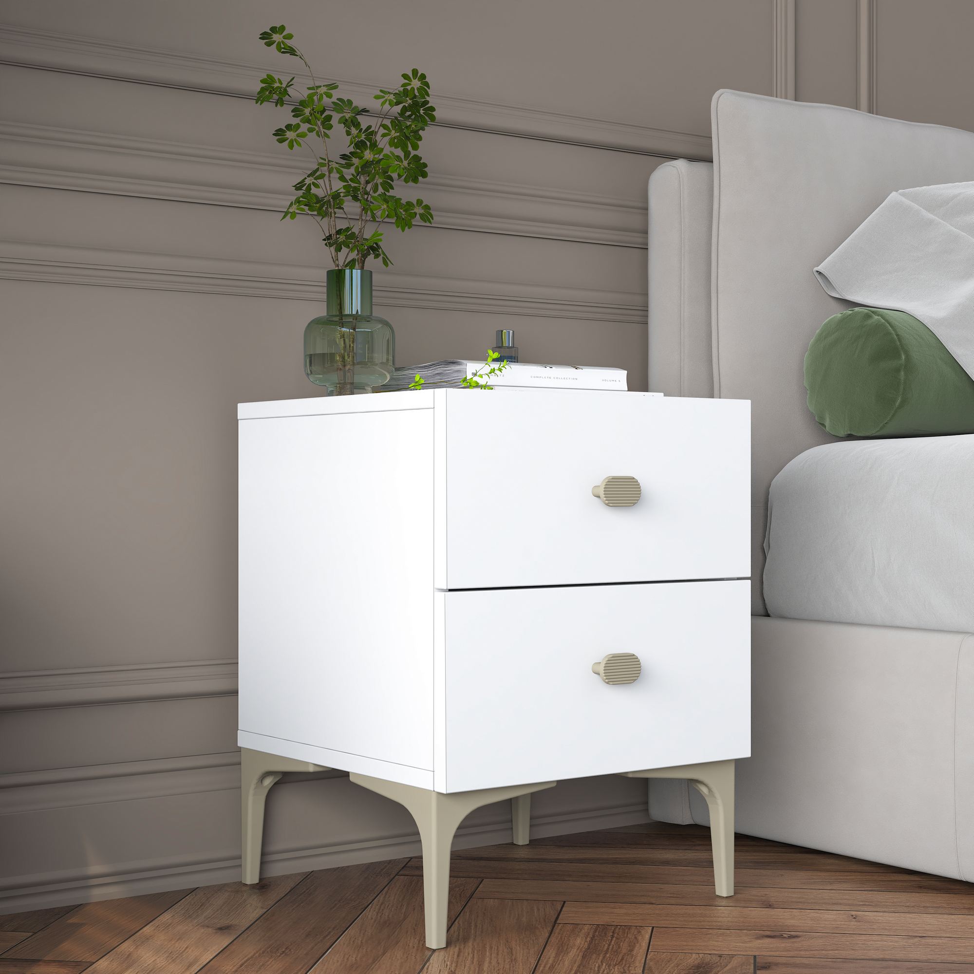 Noptiera, Hanah Home, BD110, 39.6x53.7x37.5 cm, PAL MELAMINAT CALITATE E1, Alb