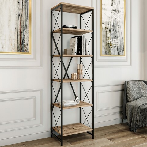 Biblioteca Suadiye, Kalune Design, 50x35x180 cm, natural/negru 50x35x180