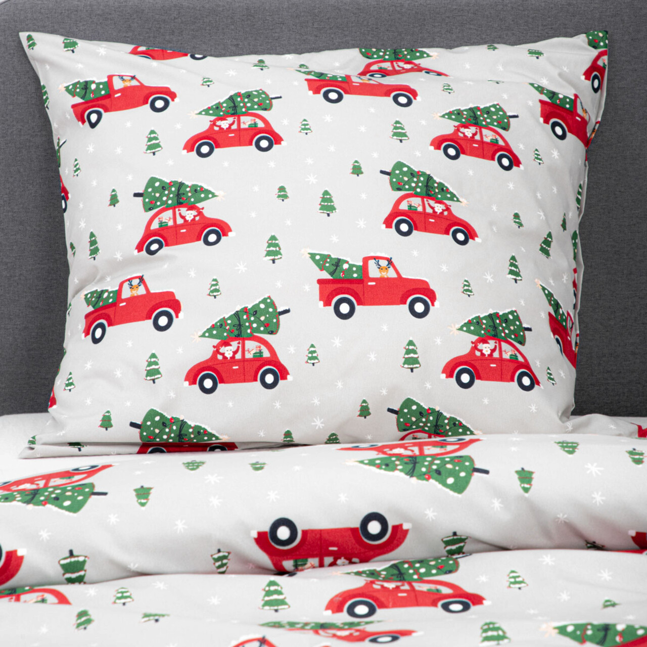 Lenjerie de pat dubla Bil, Homla, 3 piese, 160x200 cm, microfibra din poliester, alb/rosu - 2 | YEO