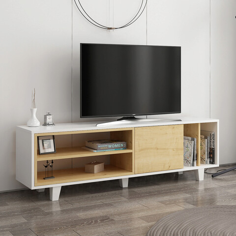 Comoda TV, Colman, Rosmar, 160x35x48.6 cm, Stejar / Alb Colman