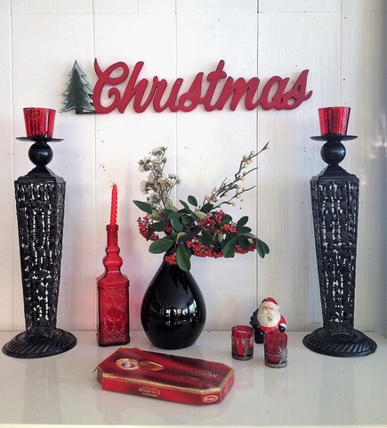 Decoratiune de perete, Christmas, 69x2x15 cm, Placaj , Rosu La Moneta