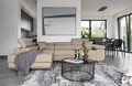 Coltar extensibil stanga 4 locuri, ELTAP, Anton, 272x203x85 cm, lemn/poliester, bej inchis