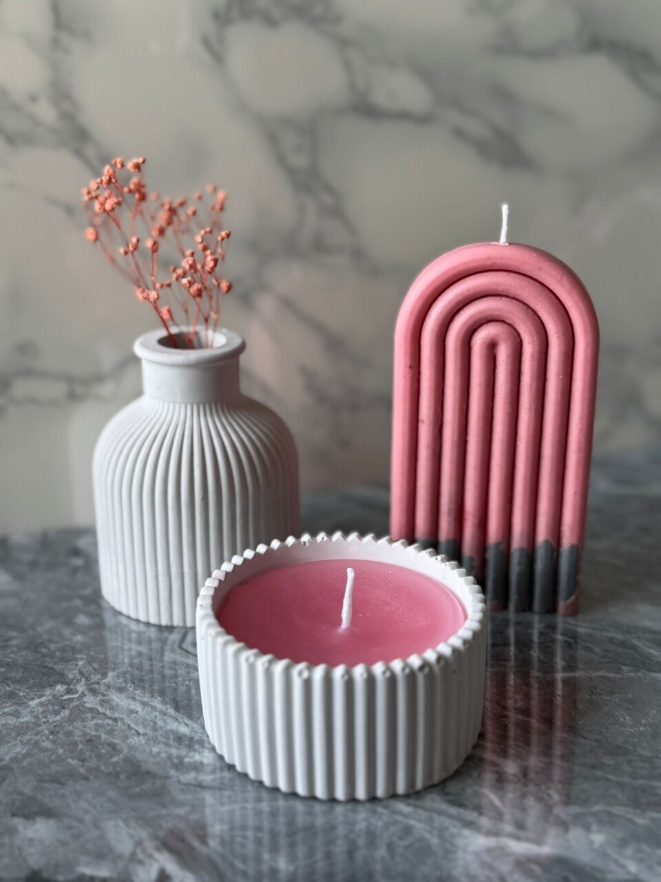 Set de lumanari, Glamour Candle 14ST, Beton, Rosu/Alb - view 2