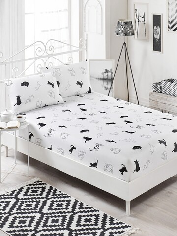 Set cearceaf si 2 fete de perna, EnLora Home, Patte Black White, 160×200 cm, amestec bumbac, alb/negru EnLora Home