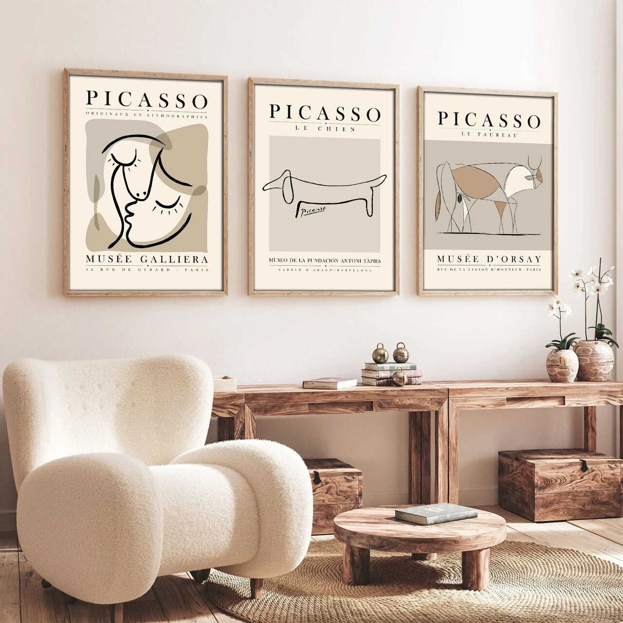 Set 3 tablouri decorative Huhu253 Cadru: 100% LEMN MASIV (Grosime: 2 cm) Multicolor