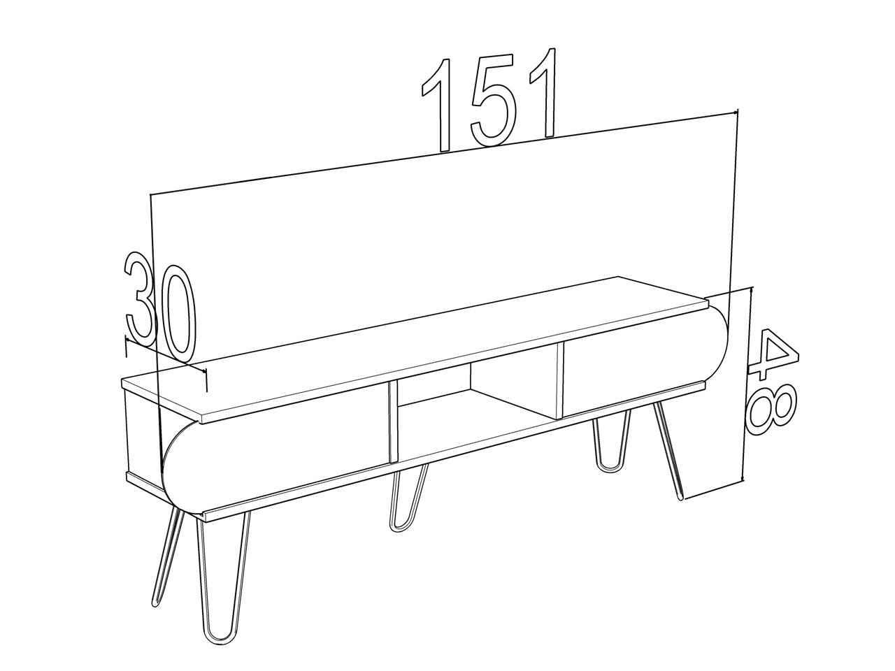 Comoda TV Mingitav Illia Maxi No.5, 151 X 30 X 48 Cm, PAL/metal, Alb