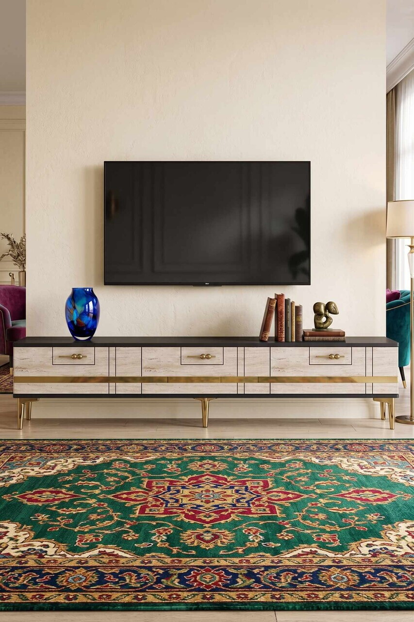 Comoda TV, Hanah Home, Ilay, 180x41x30 cm, Antracit / Travertin / Auriu — imaginea 2