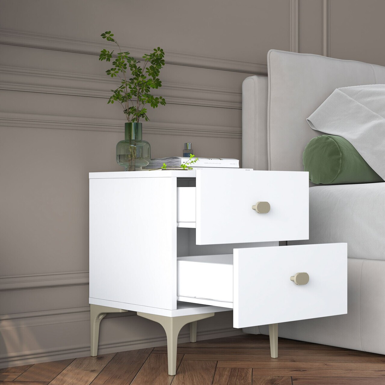 Noptiera, Hanah Home, BD110, 39.6x53.7x37.5 cm, PAL melaminat, Alb - view 6