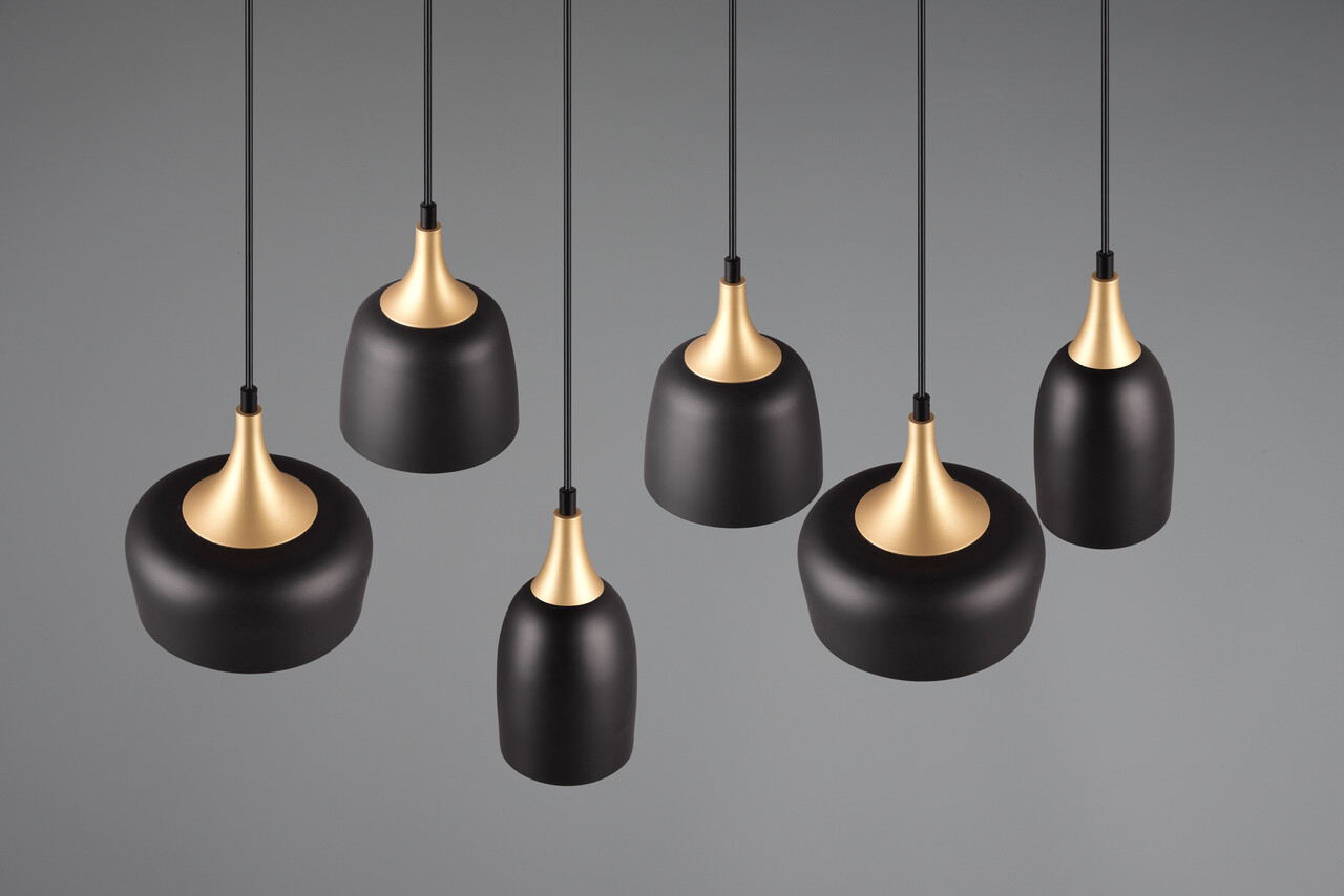 Lustra Chiraz, TRIO, 90.5x32.5x150 cm, 25W, 6x E14, metal, negru mat/auriu