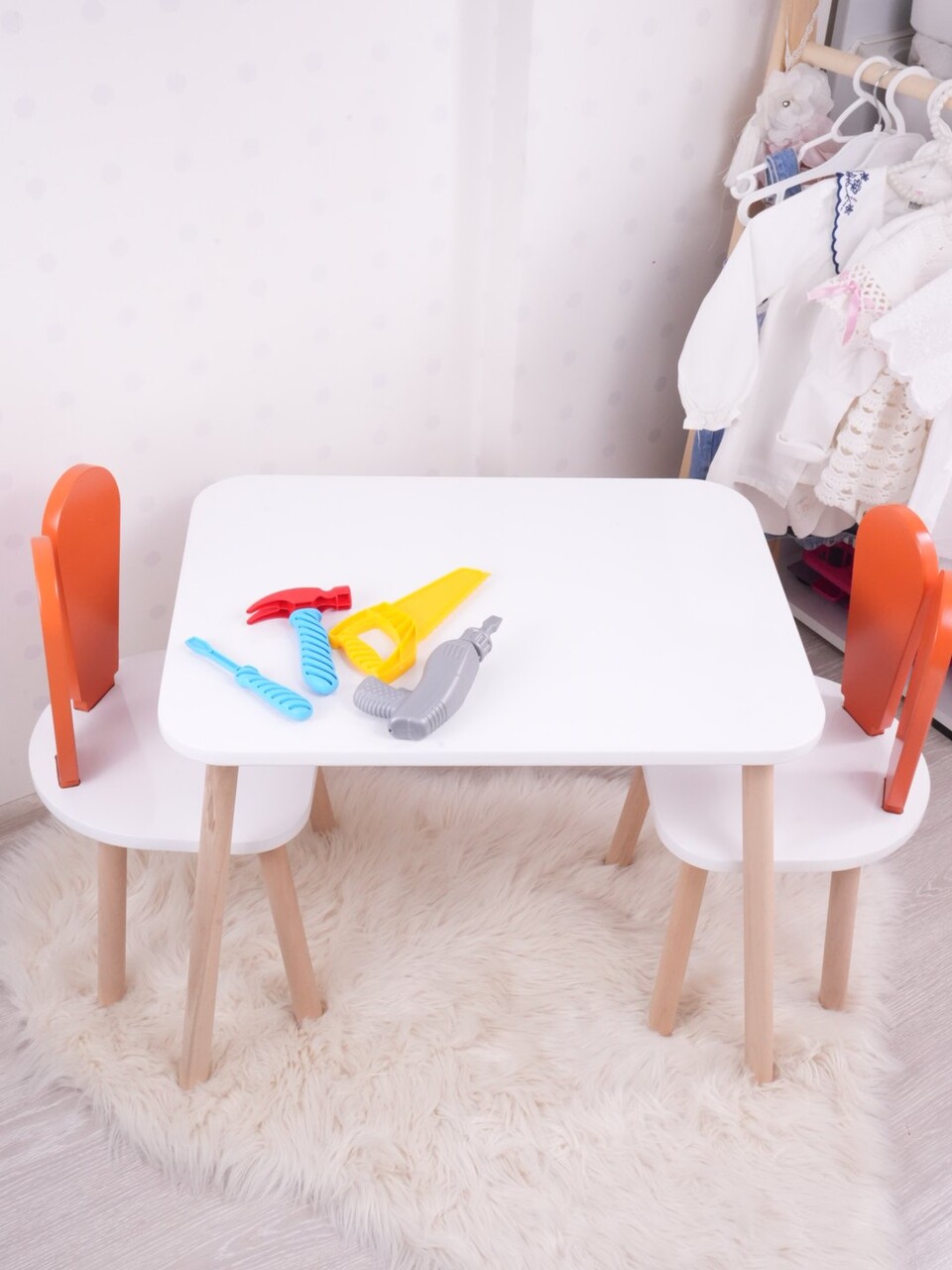 Set masa si scaun pentru copii, Bambini, Bunny Two Chair Set, Portocaliu/Alb - 1 | YEO