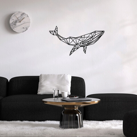 Decoratiune de perete, whale 1, metal, dimensiune: 56 x 31 cm, negru