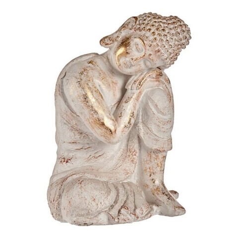 Decoratiune Buddha, Ibergarden, 28.5×43.5×37 cm, polirasina, alb/argintiu