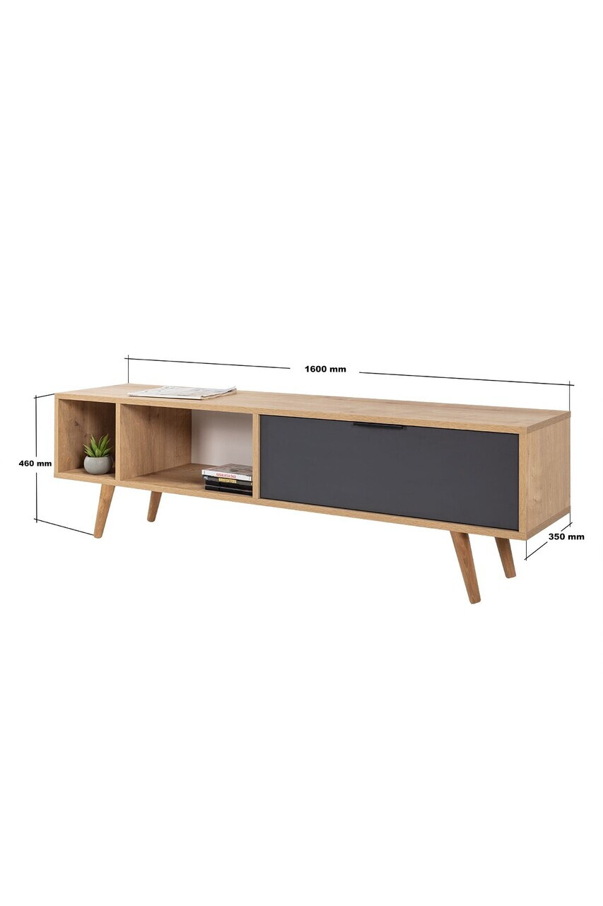 Comoda TV, Hanah Home, Venüs 3641, 160x46x35 cm, PAL, Stejar safir / Antracit — imaginea 7