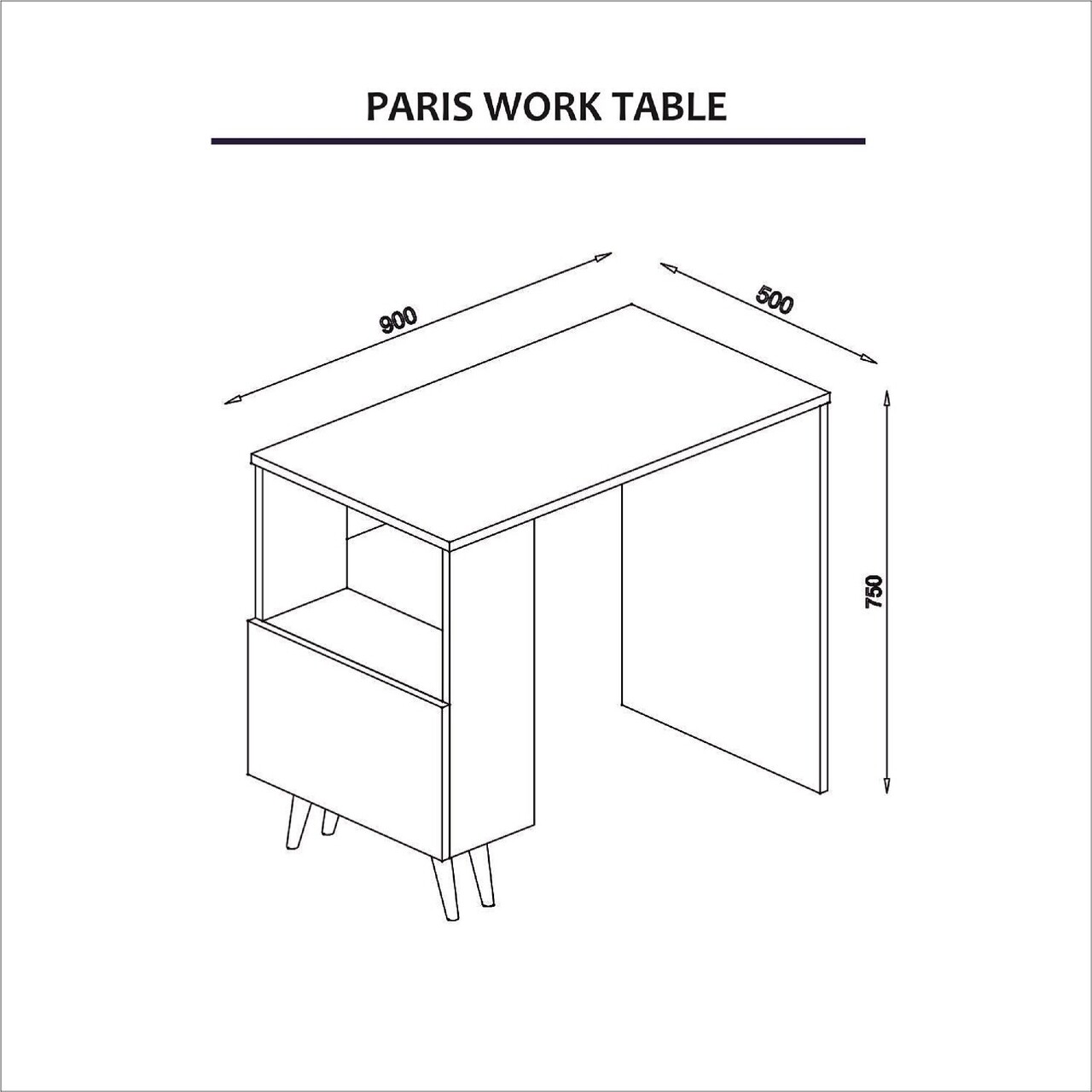 Birou Paris, Maison In Design, 90 X 50 X 75 Cm, PAL, Alb/oak