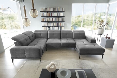 Coltar stanga 6 locuri ELTAP, LT-03NU, Neviro, 350x201x77 cm, lemn/poliester, gri